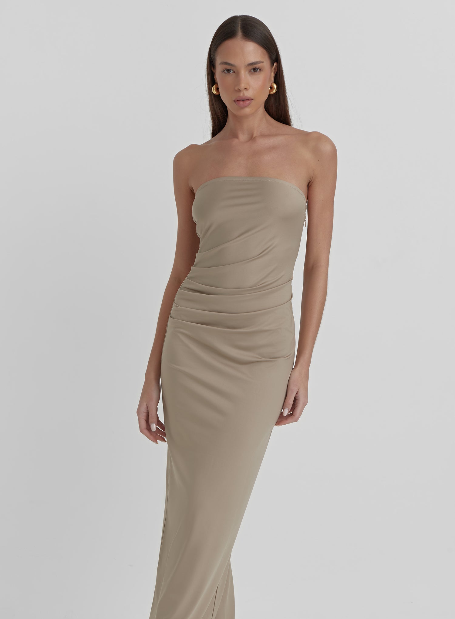 Beige Slinky Bandeau Mixaxi Dress